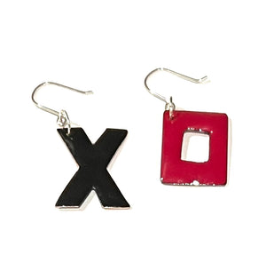 copper with enamel XO dangle earrings 