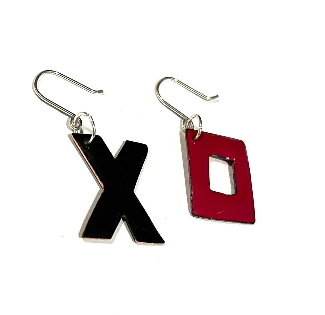 copper with enamel XO dangle earrings 