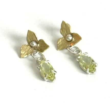 Citrine and Flower Petal Dangle Earrings