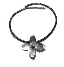Sterling Silver Flower Pendant on Leather Cord Necklace