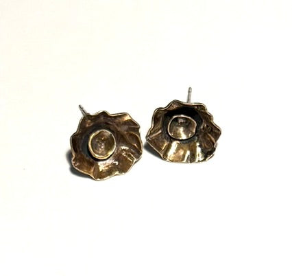 Brass and Sterling Silver Flower Earrings