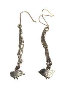 Sterling Silver Twig & Bird Earrings