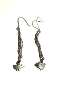 Sterling Silver Twig & Bird Earrings