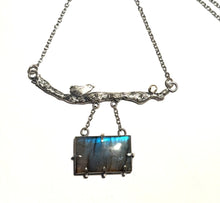 Sterling Silver Twig & Bird Necklace with Labradorite and Citrine