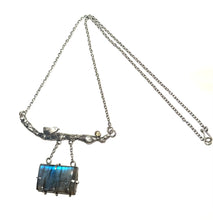 Sterling Silver Twig & Bird Necklace with Labradorite and Citrine