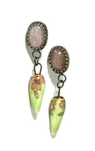 Rose Quartz and Floral Bead Earrings