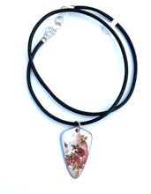 Pink Floral Enamel and Leather Necklace