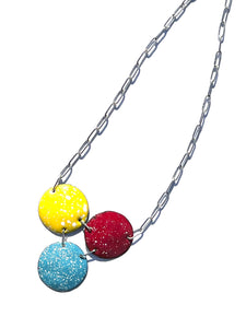 3 Disk Colorful Silver Necklace