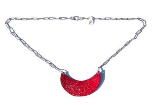 Red Speckled Crescent Necklace