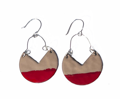 Red and Tan Shield Dangle Earrings