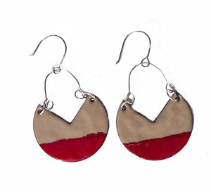 Red and Tan Shield Dangle Earrings
