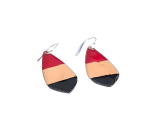 Red Tan and Black Drop Earrings