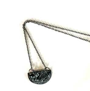 Crackled Half Moon Enamel Necklace