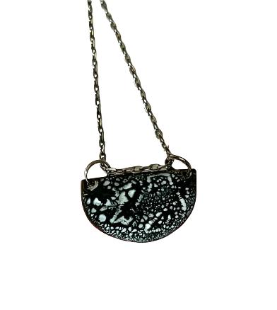 Crackled Half Moon Enamel Necklace