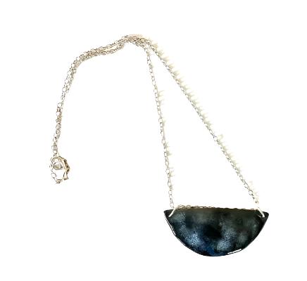 Bleached Denim Moon Enamel Necklace