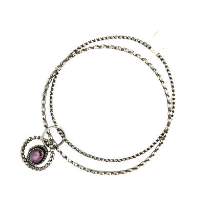 Sterling Silver Amethyst Bangle Charm Bracelet