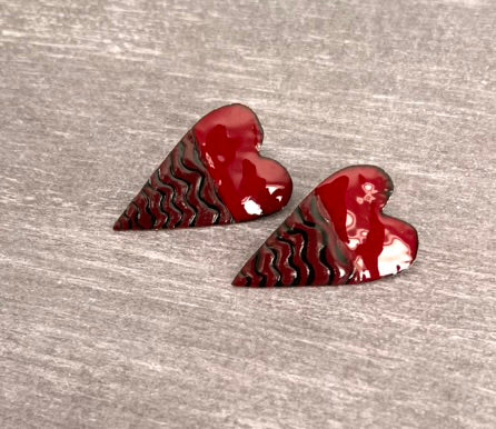 Red and Black Wave Heart Earrings