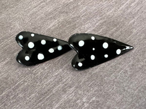 Black and White Polka Dot Heart Enamel Earrings