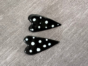 Black and White Polka Dot Heart Enamel Earrings