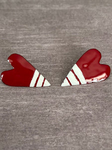 Red and White Stripe Heart Earrings