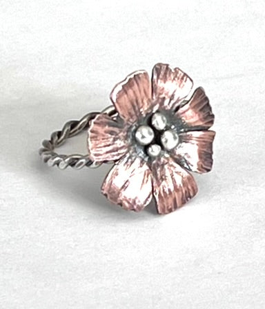 Copper and Sterling Silver Flower Ring