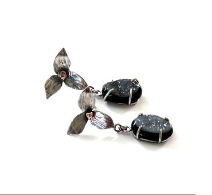Sterling Silver Flower and Druzy Earrings