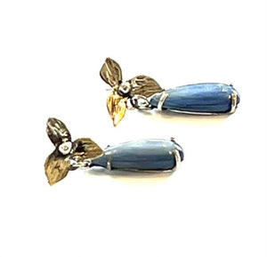Kyanite and Brass Floral Earrings