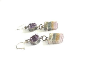 Amethyst and Fluorite Druzy Earrings