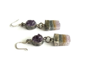 Amethyst and Fluorite Druzy Earrings