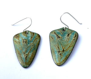 Turquoise and Yellow Crackled Enamel Earrings