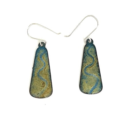 Blue and Yellow Crackled Enamel Earrings