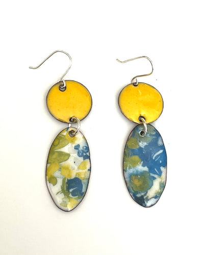 Yellow Floral Enameled Earrings