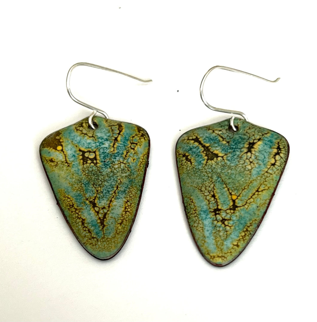 Turquoise and Yellow Crackled Enamel Earrings