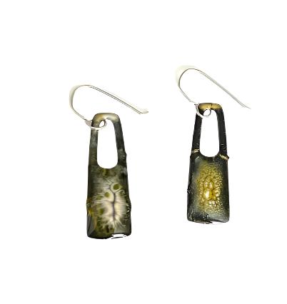 Black and Yellow Crackled Enamel Dangle Earrings