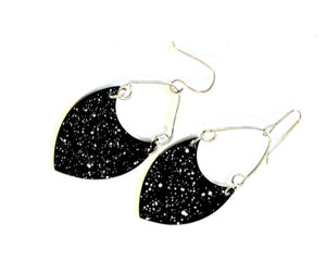 Black Speckled Shield Enamel Earrings