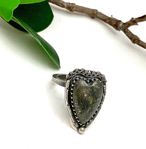 Pyrite in Hematite Heart Ring
