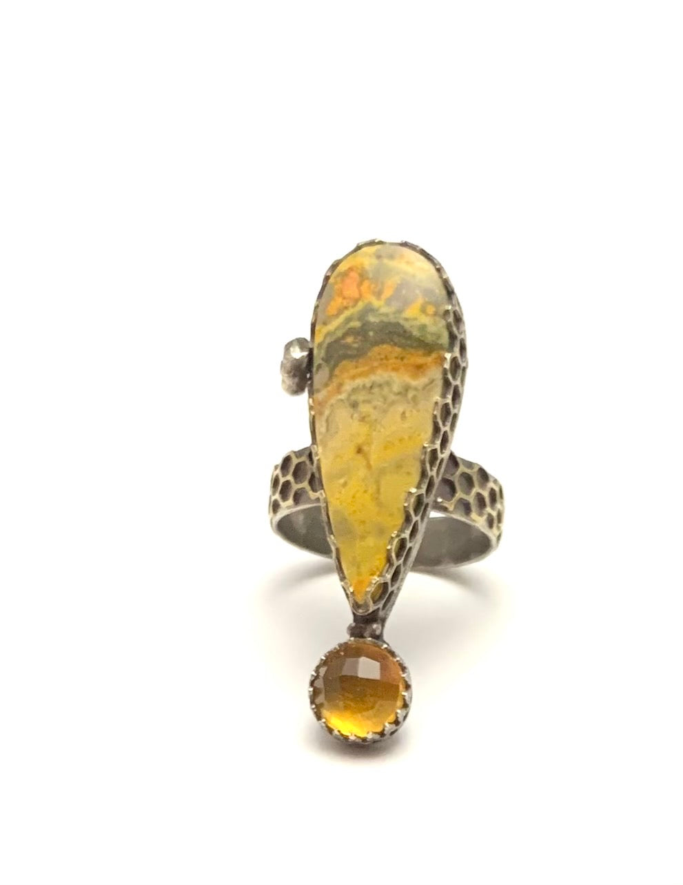 Bumblebee Jasper and Honeycomb Talon Ring