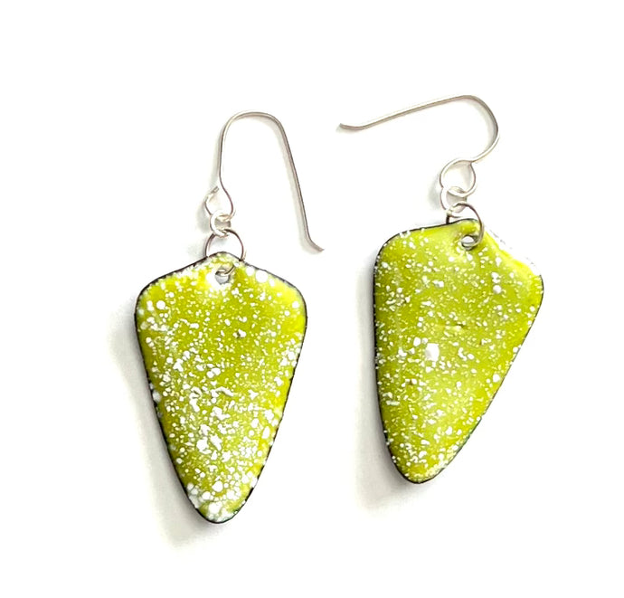 Bitter Green Speckled Enamel Dangle Earrings