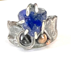 Lapis Silver and Bronze Ring