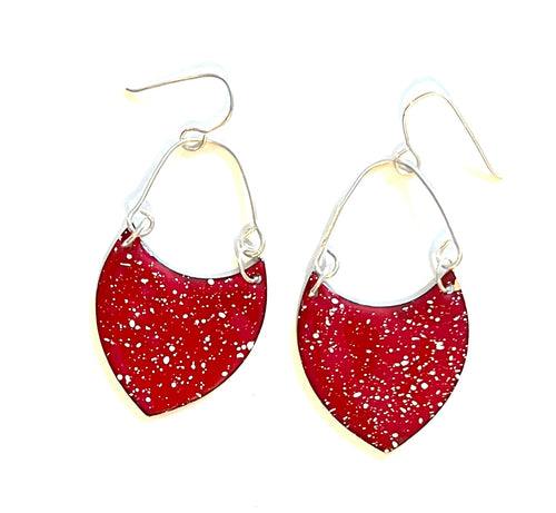 Red and White Speckled Shield Earrings