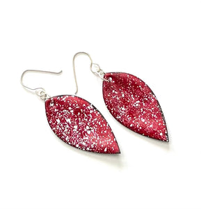 Red Speckled Leaf Shape Enameled Earrings